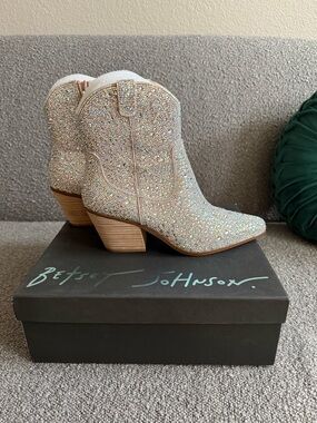 Betsey Johnson Iridescent Crystal Western Ankle Boots - Multicolor